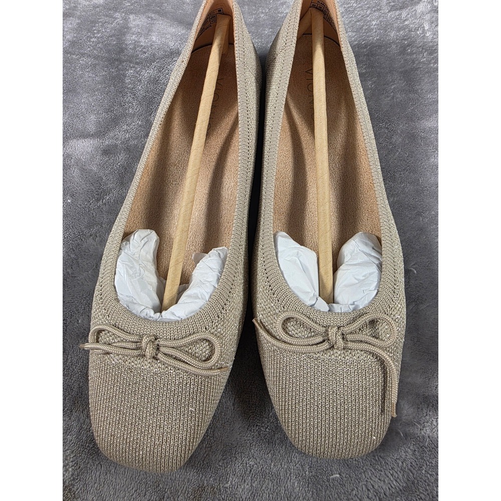 Vionic Klara Knit Ballet Flats Women 6 Wide Oatmeal Gold Skimmers w/extra Insole